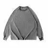 230g pure cotton washed distressed long-sleeved T-shirt for men, solid color American retro trend loose inner layer base layer printed Item Picture